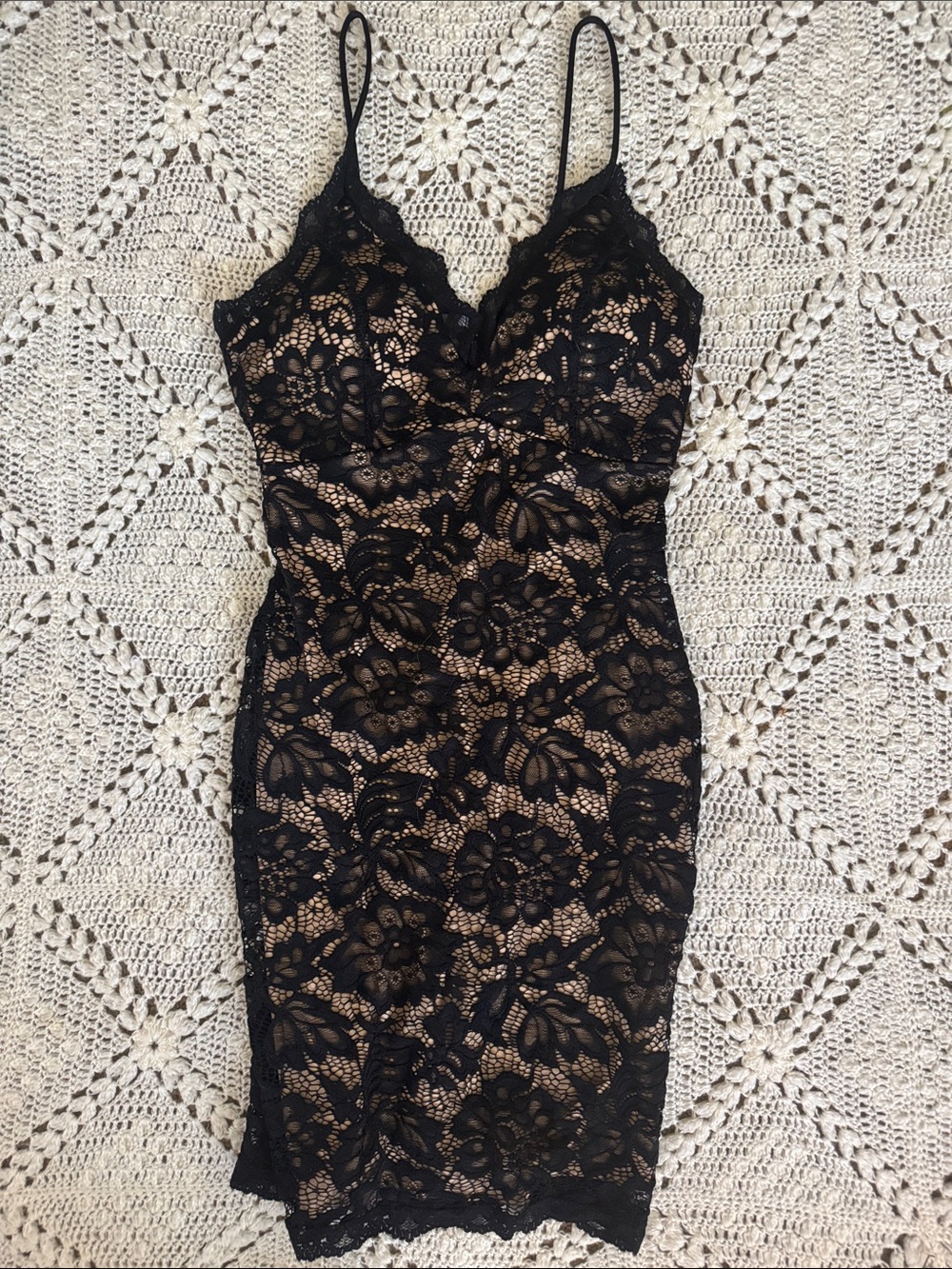 a'gaci Black Lace Midi Dress with Nude Lining